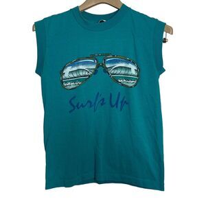 Vintage 80s 90s Surfs Up Teal Sunglasses Tank Youth L or 16 or 18